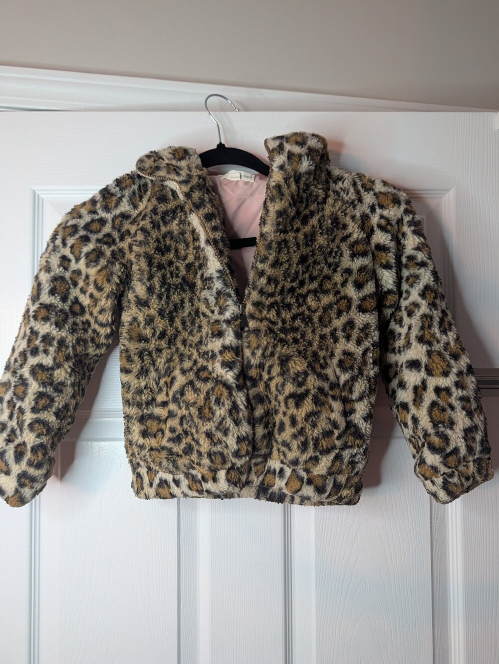 Tucker + Tate Girls Size 7 Leopard Faux Fur Sherpa Jacket Full Zip Animal Print